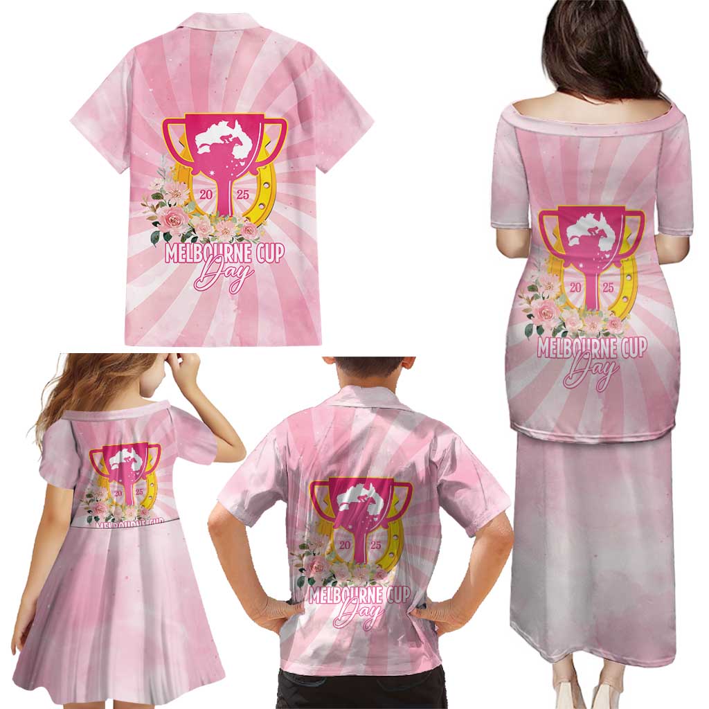 Australia Cup Melbourne Horse Racing Family Matching Puletasi and Hawaiian Shirt 2025 Champion Trophy With Horseshoe - Wonder Print Shop