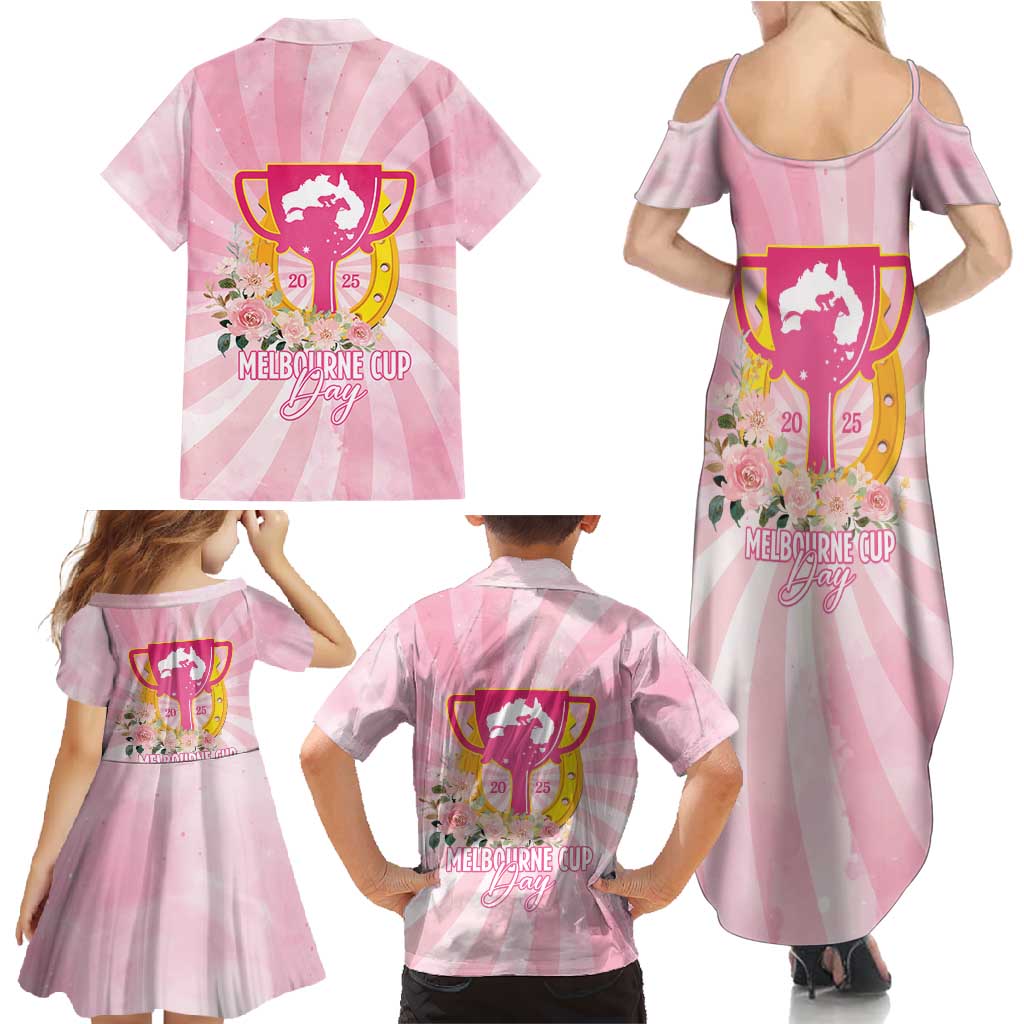 Australia Cup Melbourne Horse Racing Family Matching Summer Maxi Dress and Hawaiian Shirt 2025 Champion Trophy With Horseshoe - Wonder Print Shop