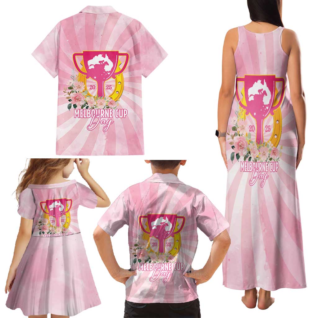 Australia Cup Melbourne Horse Racing Family Matching Tank Maxi Dress and Hawaiian Shirt 2025 Champion Trophy With Horseshoe - Wonder Print Shop