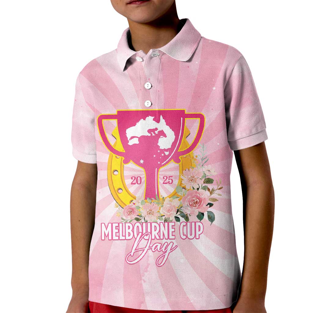 Australia Cup Melbourne Horse Racing Kid Polo Shirt 2025 Champion Trophy With Horseshoe - Wonder Print Shop