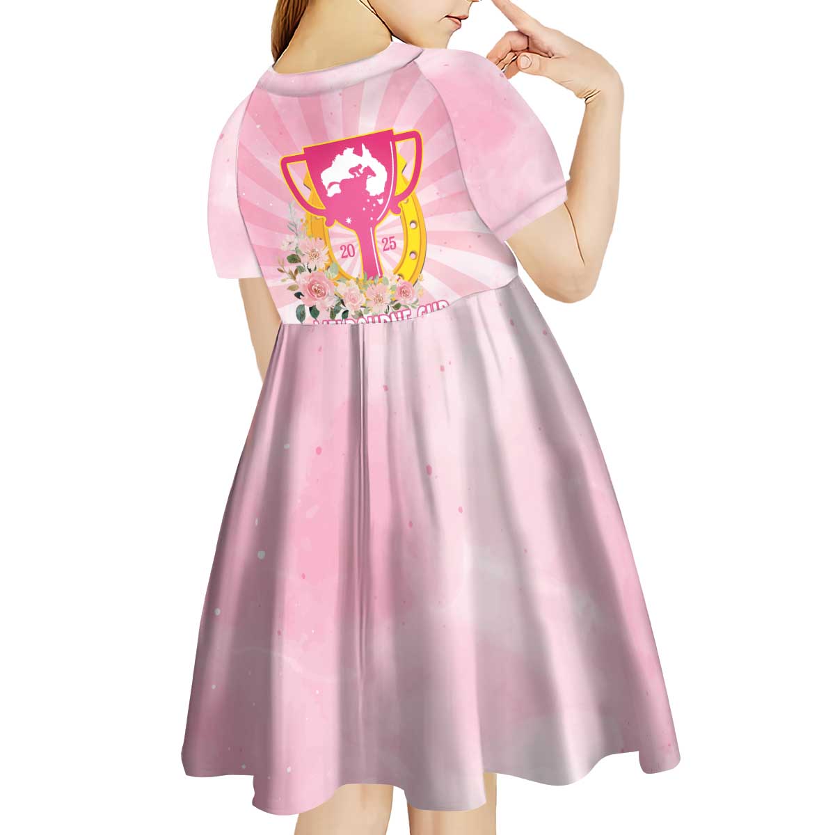 Australia Cup Melbourne Horse Racing Kid Short Sleeve Dress 2025 Champion Trophy With Horseshoe - Wonder Print Shop
