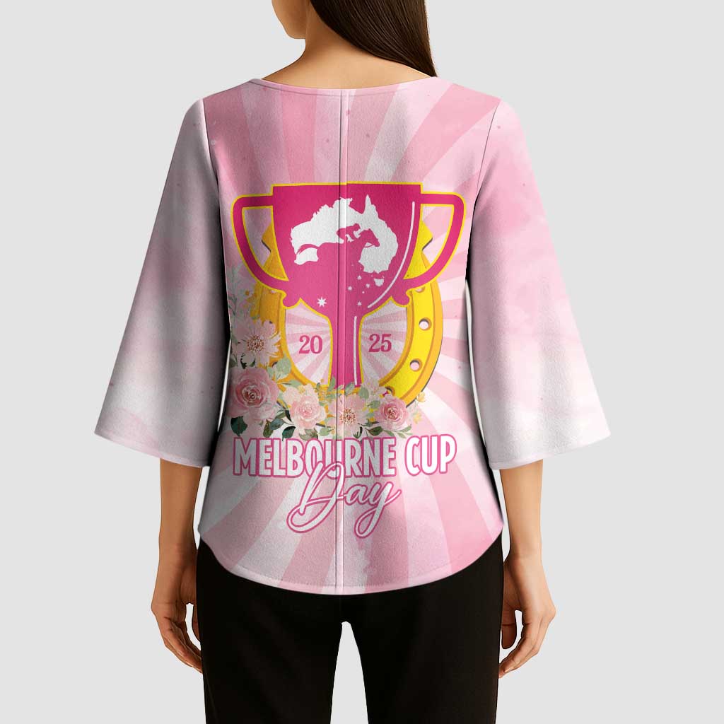 Australia Cup Melbourne Horse Racing Kimono Sleeve Blouse 2025 Champion Trophy With Horseshoe - Wonder Print Shop