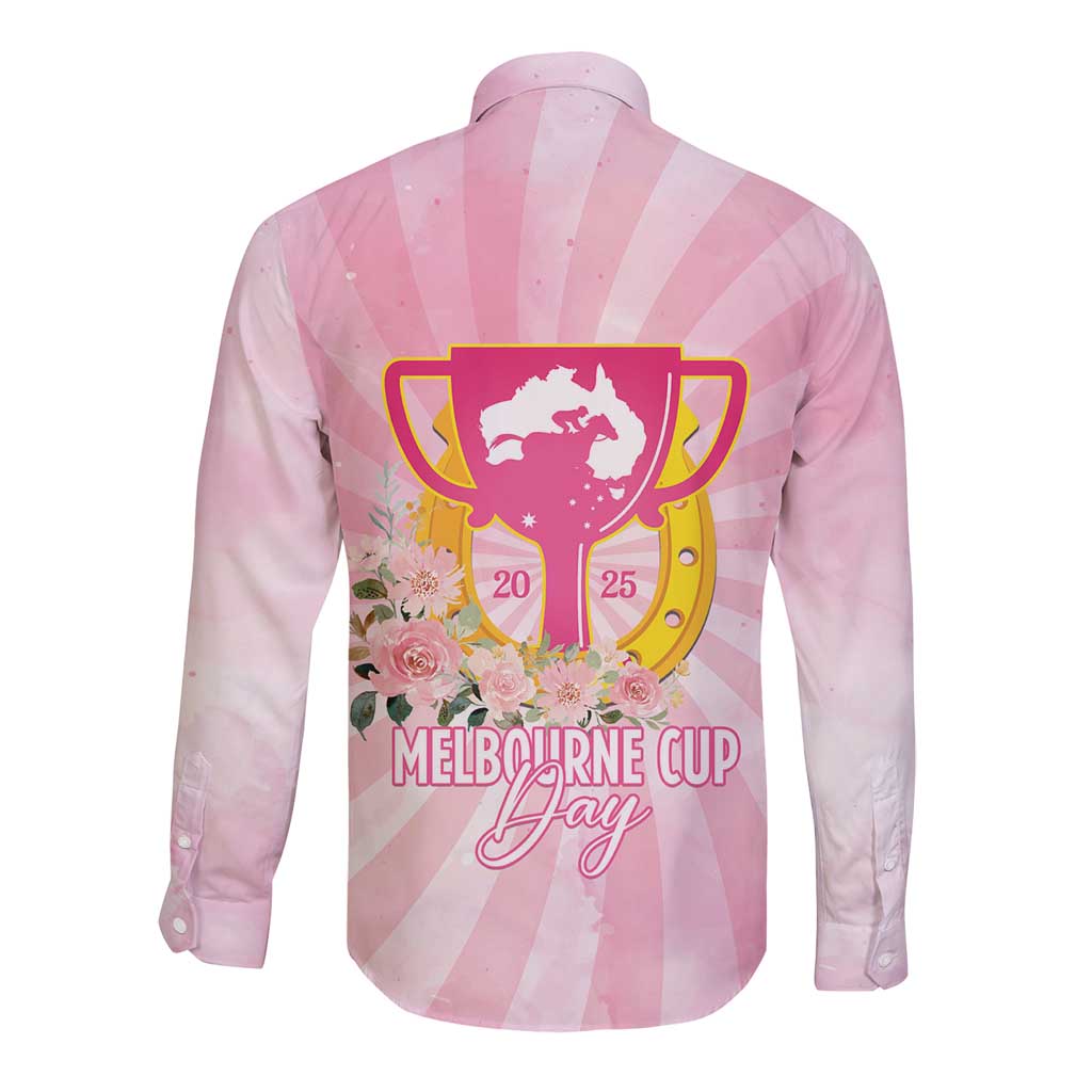 Australia Cup Melbourne Horse Racing Long Sleeve Button Shirt 2025 Champion Trophy With Horseshoe - Wonder Print Shop