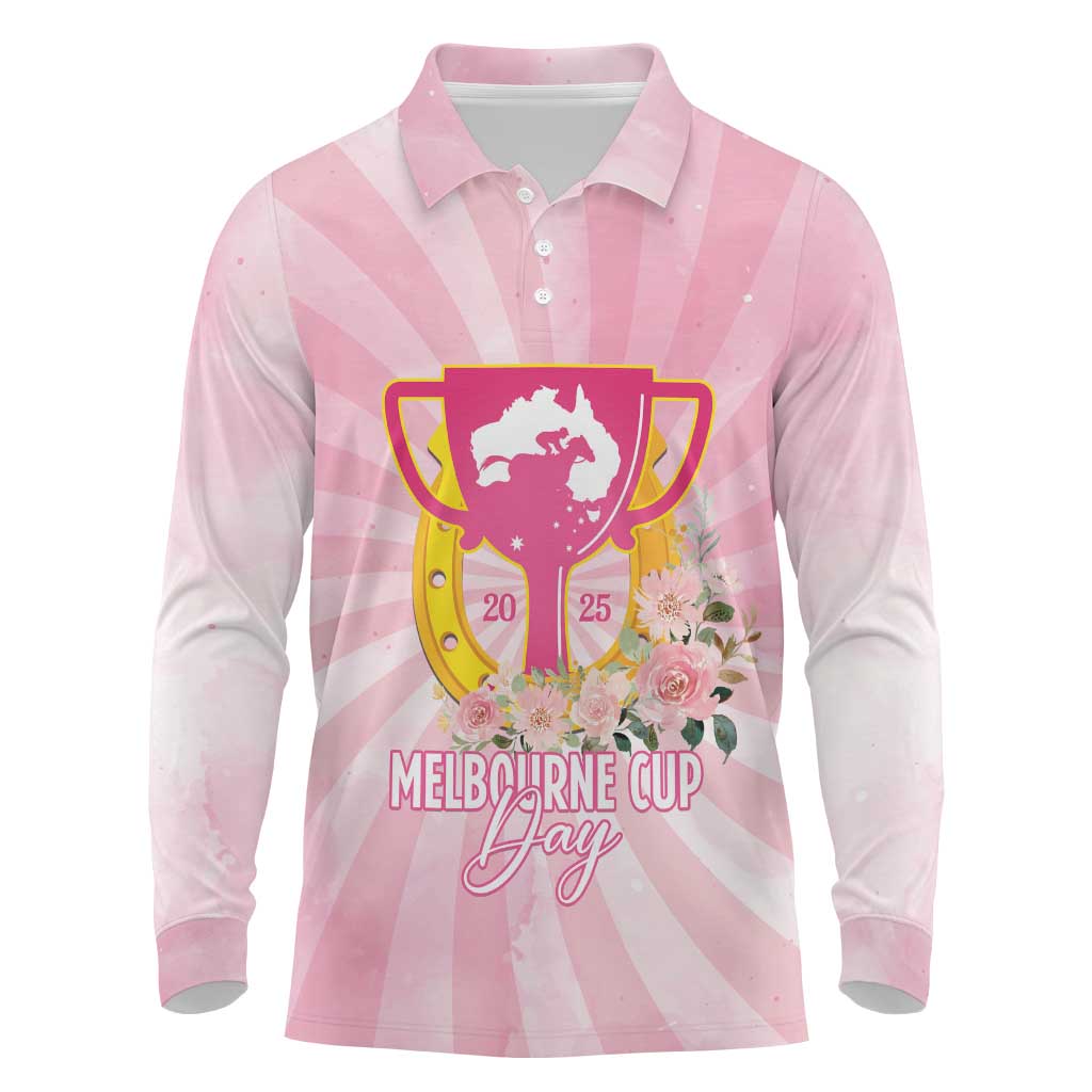 Australia Cup Melbourne Horse Racing Long Sleeve Polo Shirt 2025 Champion Trophy With Horseshoe - Wonder Print Shop