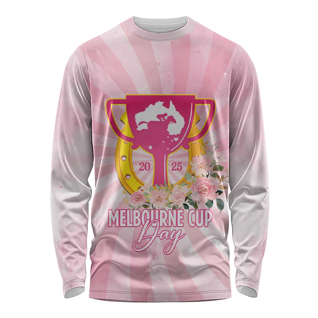 Australia Cup Melbourne Horse Racing Long Sleeve Shirt 2025 Champion Trophy With Horseshoe - Wonder Print Shop