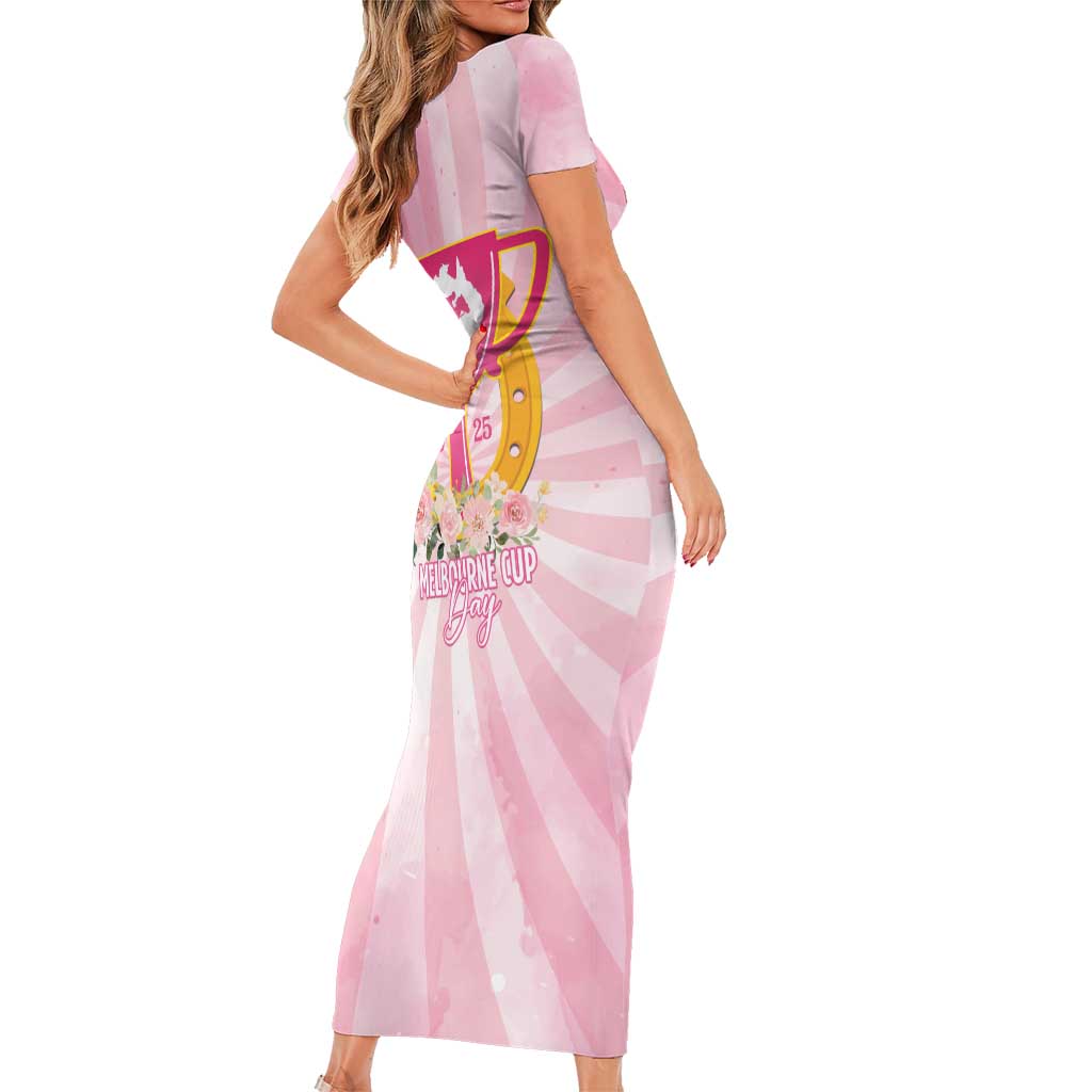 Australia Cup Melbourne Horse Racing Short Sleeve Bodycon Dress 2025 Champion Trophy With Horseshoe - Wonder Print Shop