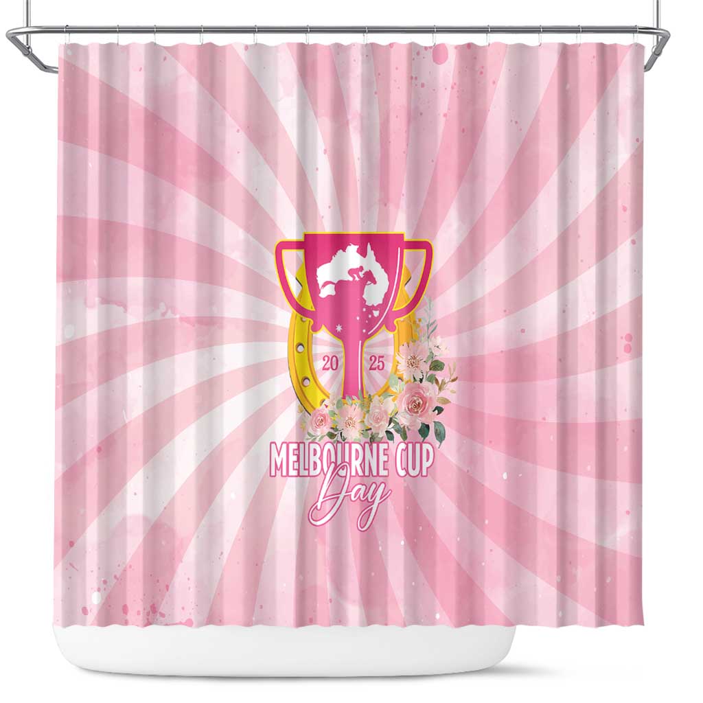 Australia Cup Melbourne Horse Racing Shower Curtain 2025 Champion Trophy With Horseshoe - Wonder Print Shop