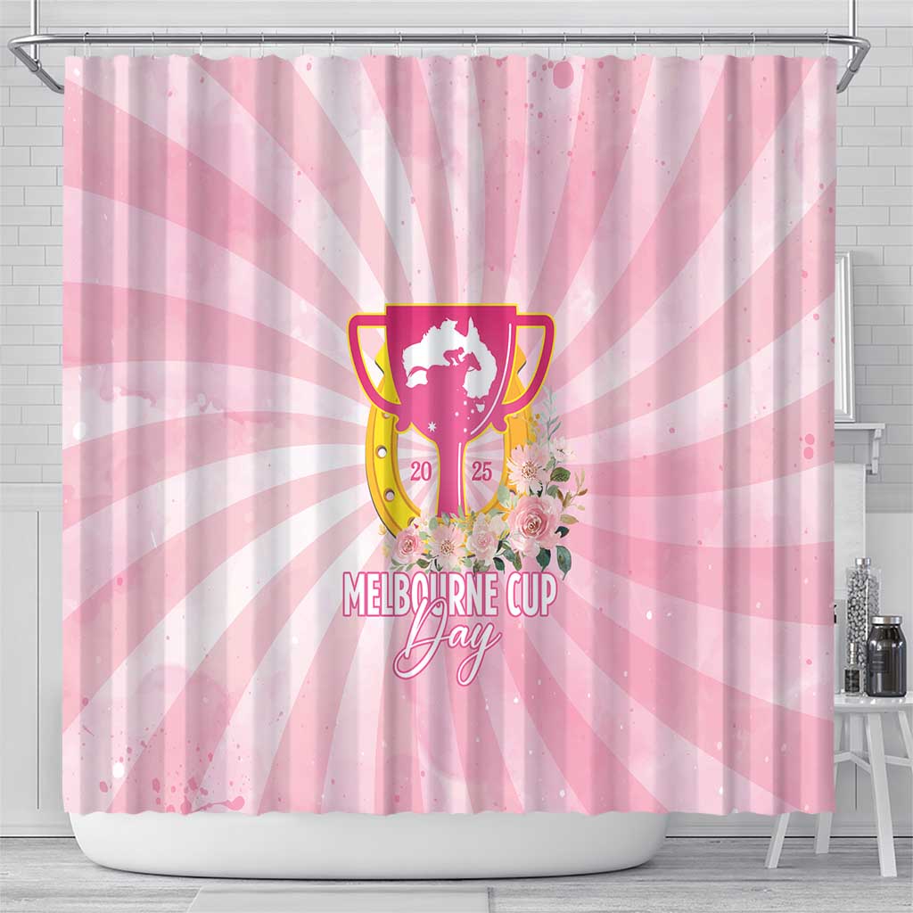 Australia Cup Melbourne Horse Racing Shower Curtain 2025 Champion Trophy With Horseshoe - Wonder Print Shop