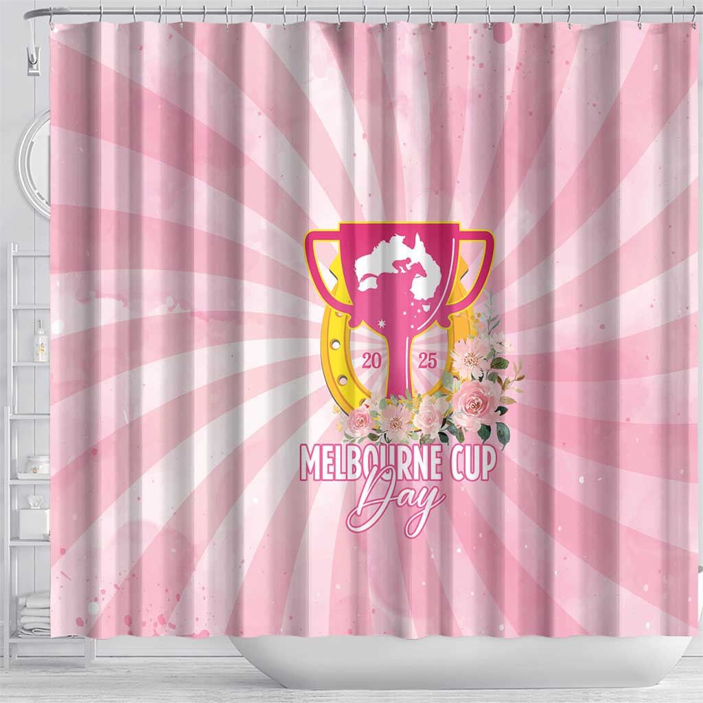 Australia Cup Melbourne Horse Racing Shower Curtain 2025 Champion Trophy With Horseshoe - Wonder Print Shop