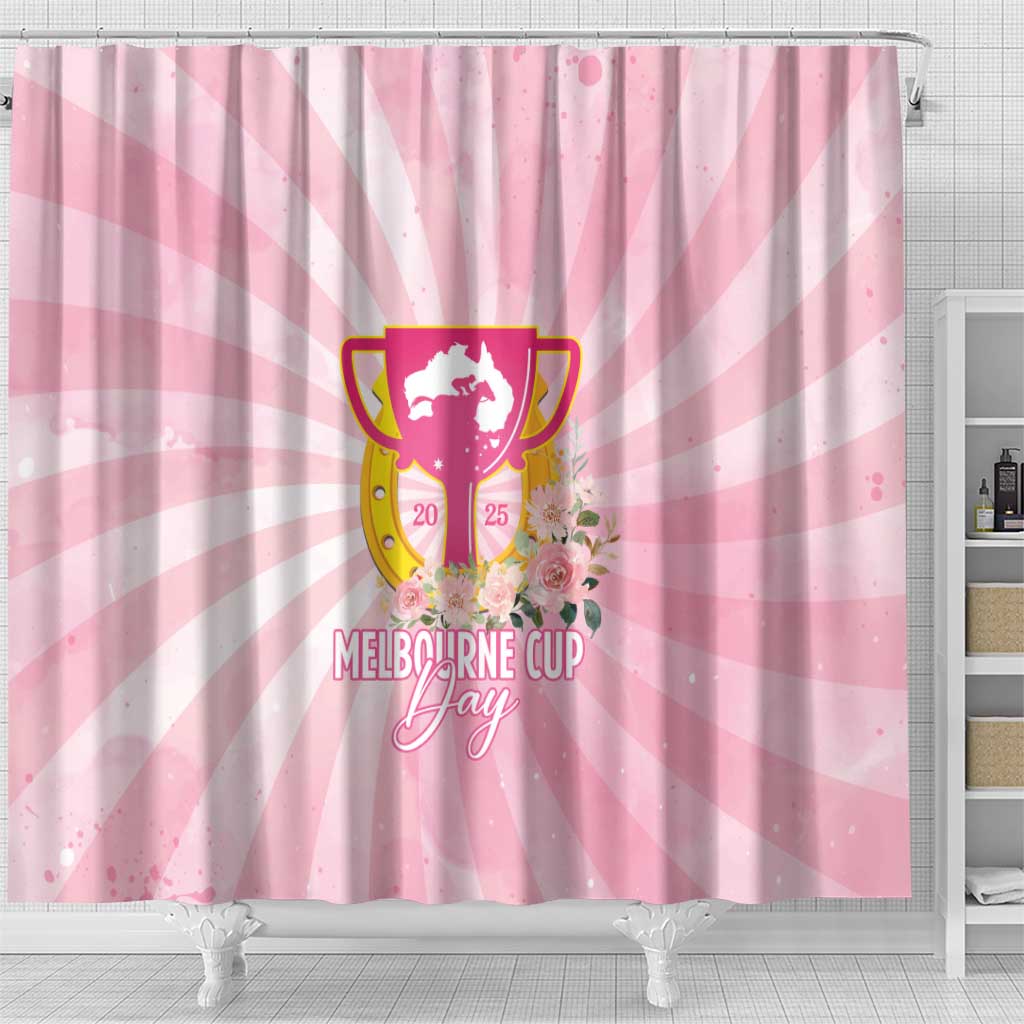 Australia Cup Melbourne Horse Racing Shower Curtain 2025 Champion Trophy With Horseshoe - Wonder Print Shop
