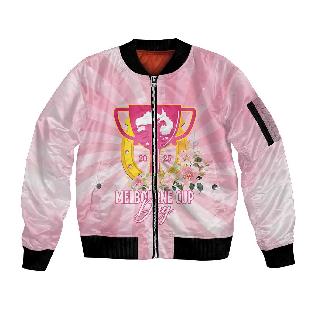 Australia Cup Melbourne Horse Racing Sleeve Zip Bomber Jacket 2025 Champion Trophy With Horseshoe - Wonder Print Shop