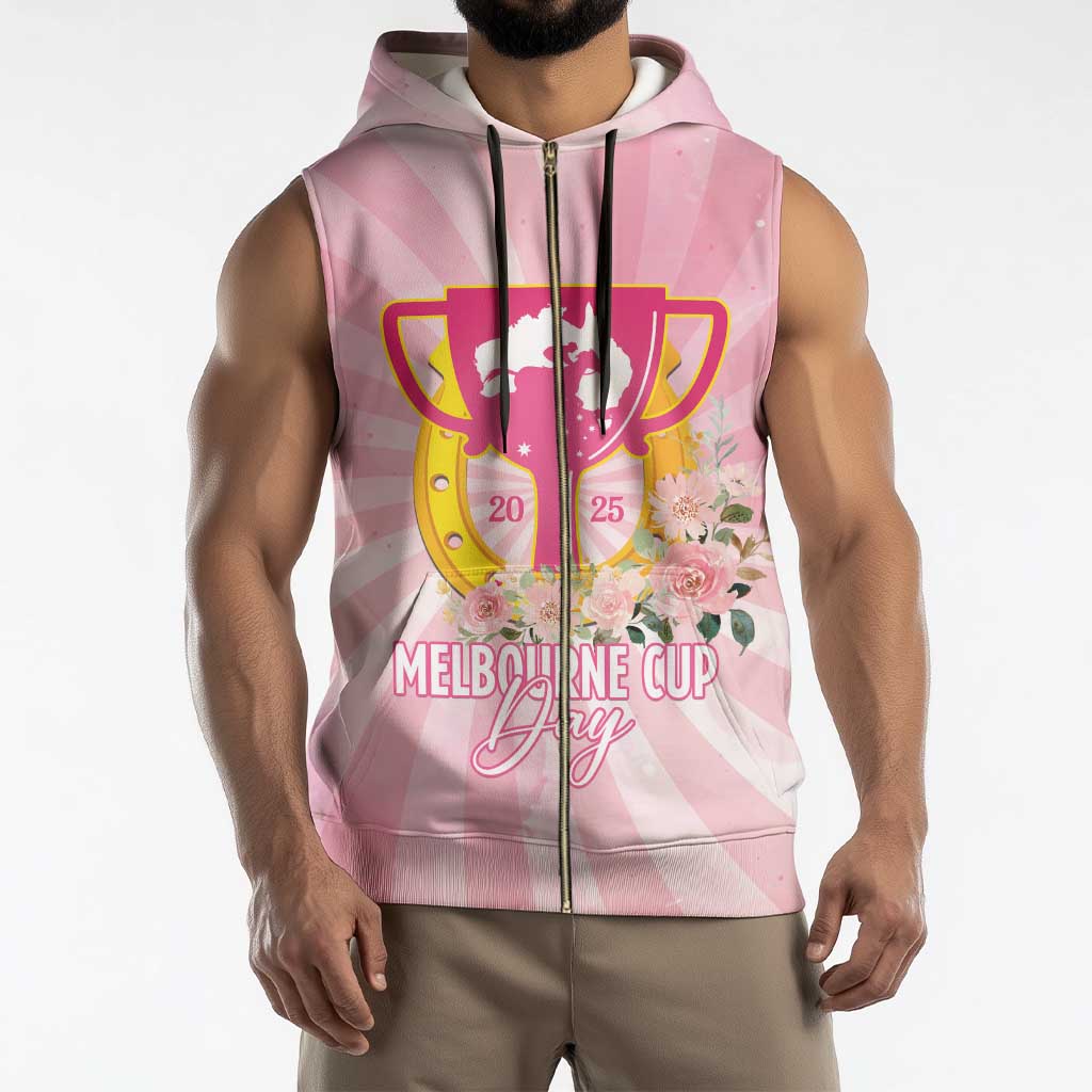 Australia Cup Melbourne Horse Racing Sleeveless Zip Hoodie 2025 Champion Trophy With Horseshoe - Wonder Print Shop