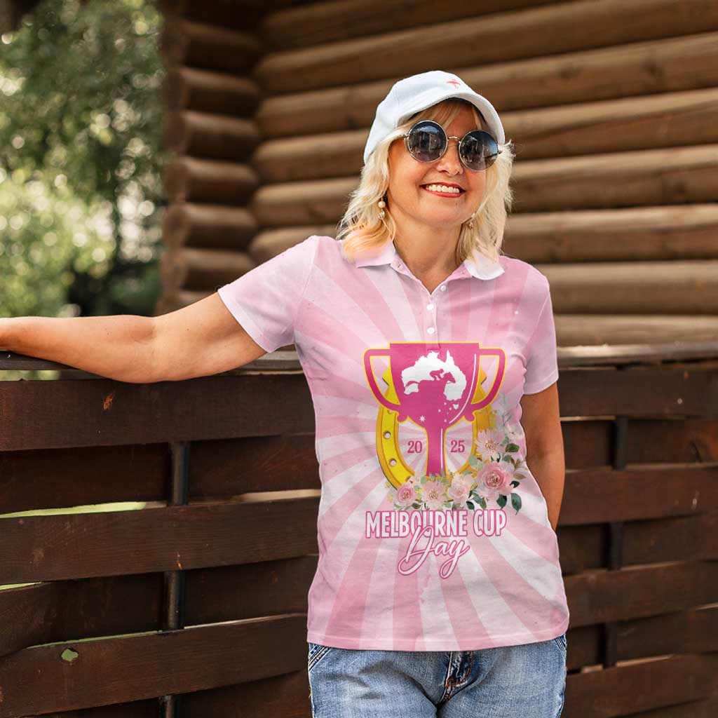 Australia Cup Melbourne Horse Racing Women Polo Shirt 2025 Champion Trophy With Horseshoe - Wonder Print Shop