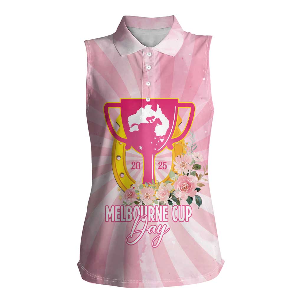 Australia Cup Melbourne Horse Racing Women Sleeveless Polo Shirt 2025 Champion Trophy With Horseshoe - Wonder Print Shop