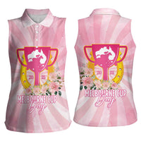 Australia Cup Melbourne Horse Racing Women Sleeveless Polo Shirt 2025 Champion Trophy With Horseshoe - Wonder Print Shop