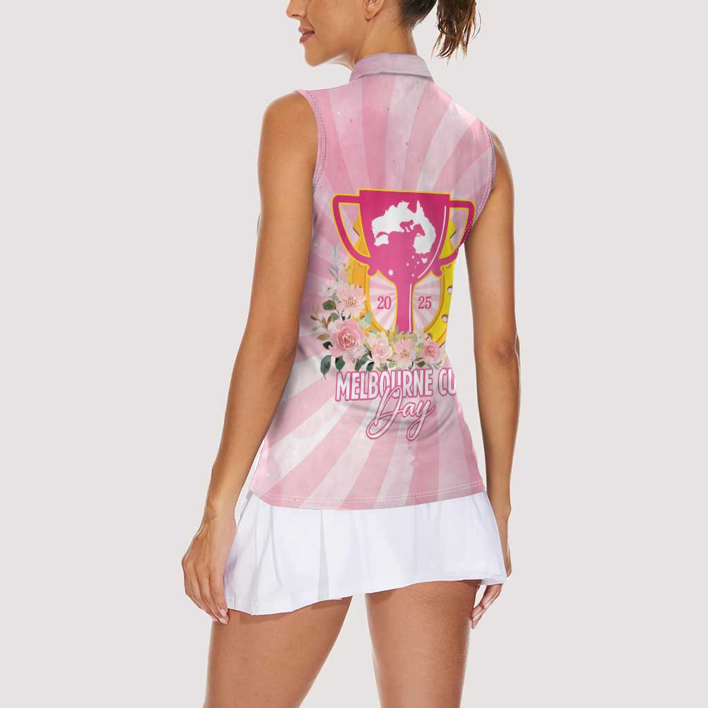 Australia Cup Melbourne Horse Racing Women Sleeveless Polo Shirt 2025 Champion Trophy With Horseshoe - Wonder Print Shop