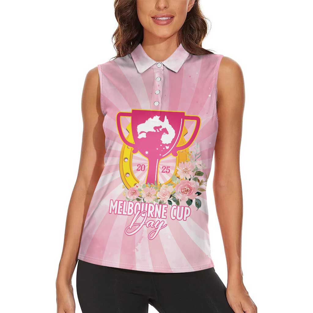 Australia Cup Melbourne Horse Racing Women Sleeveless Polo Shirt 2025 Champion Trophy With Horseshoe - Wonder Print Shop
