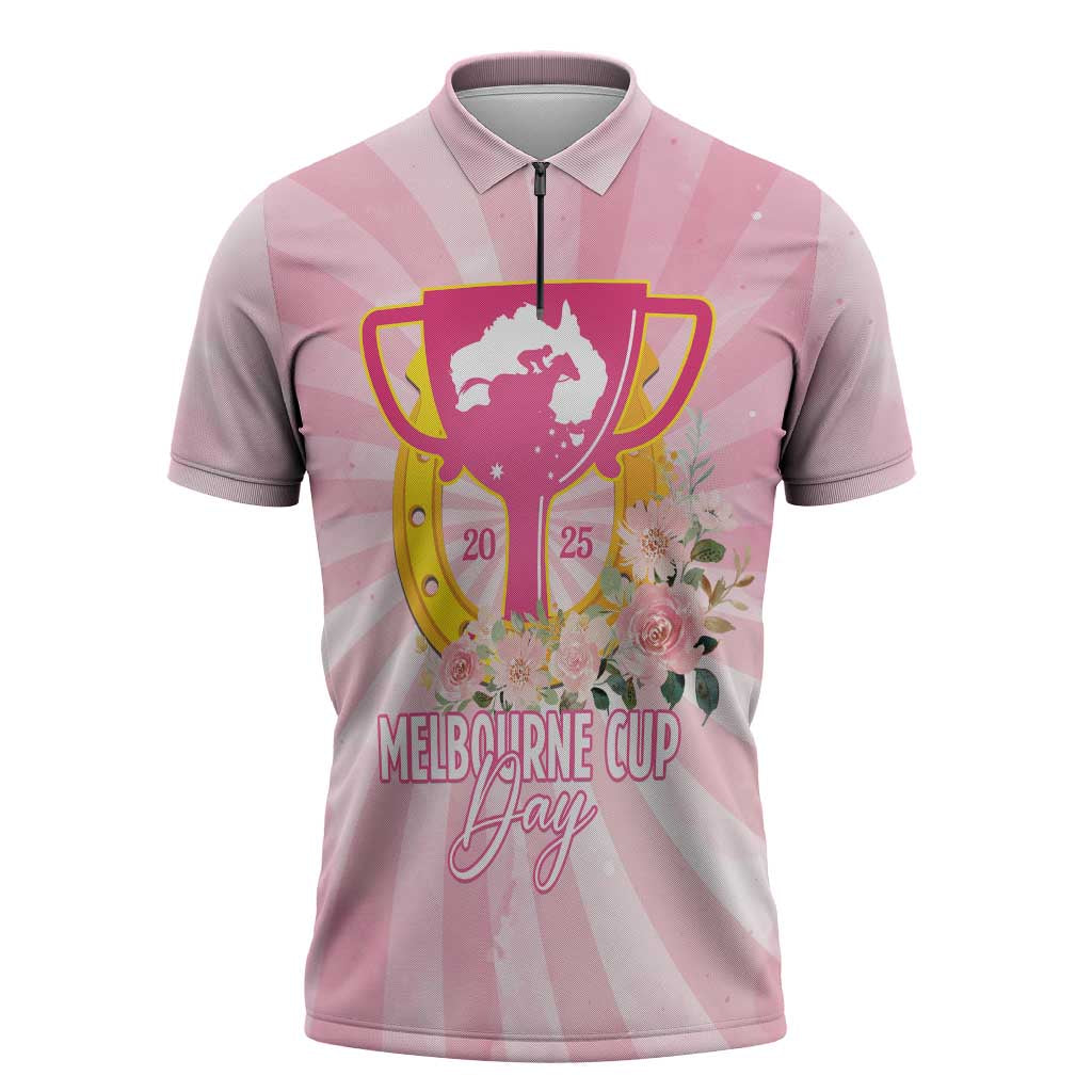 Australia Cup Melbourne Horse Racing Zipper Polo Shirt 2025 Champion Trophy With Horseshoe - Wonder Print Shop