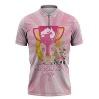 Australia Cup Melbourne Horse Racing Zipper Polo Shirt 2025 Champion Trophy With Horseshoe - Wonder Print Shop
