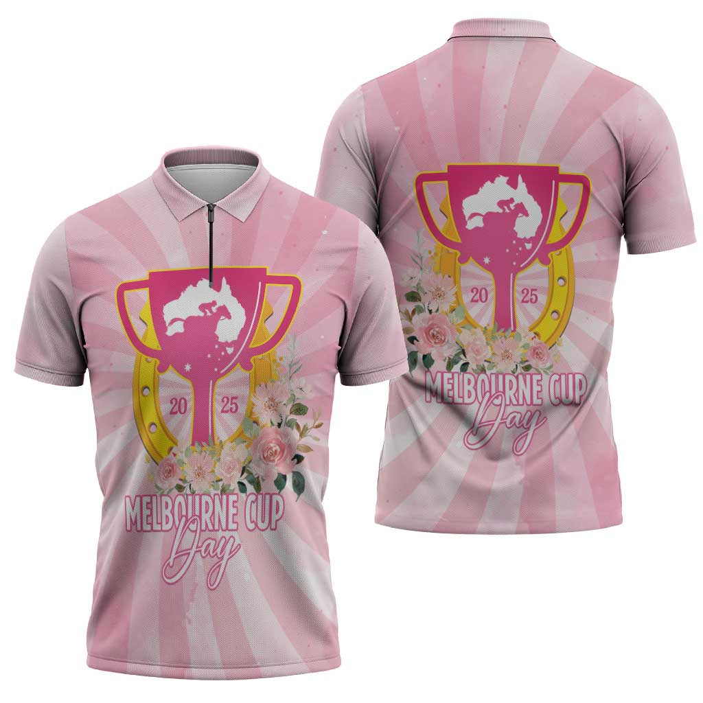 Australia Cup Melbourne Horse Racing Zipper Polo Shirt 2025 Champion Trophy With Horseshoe - Wonder Print Shop