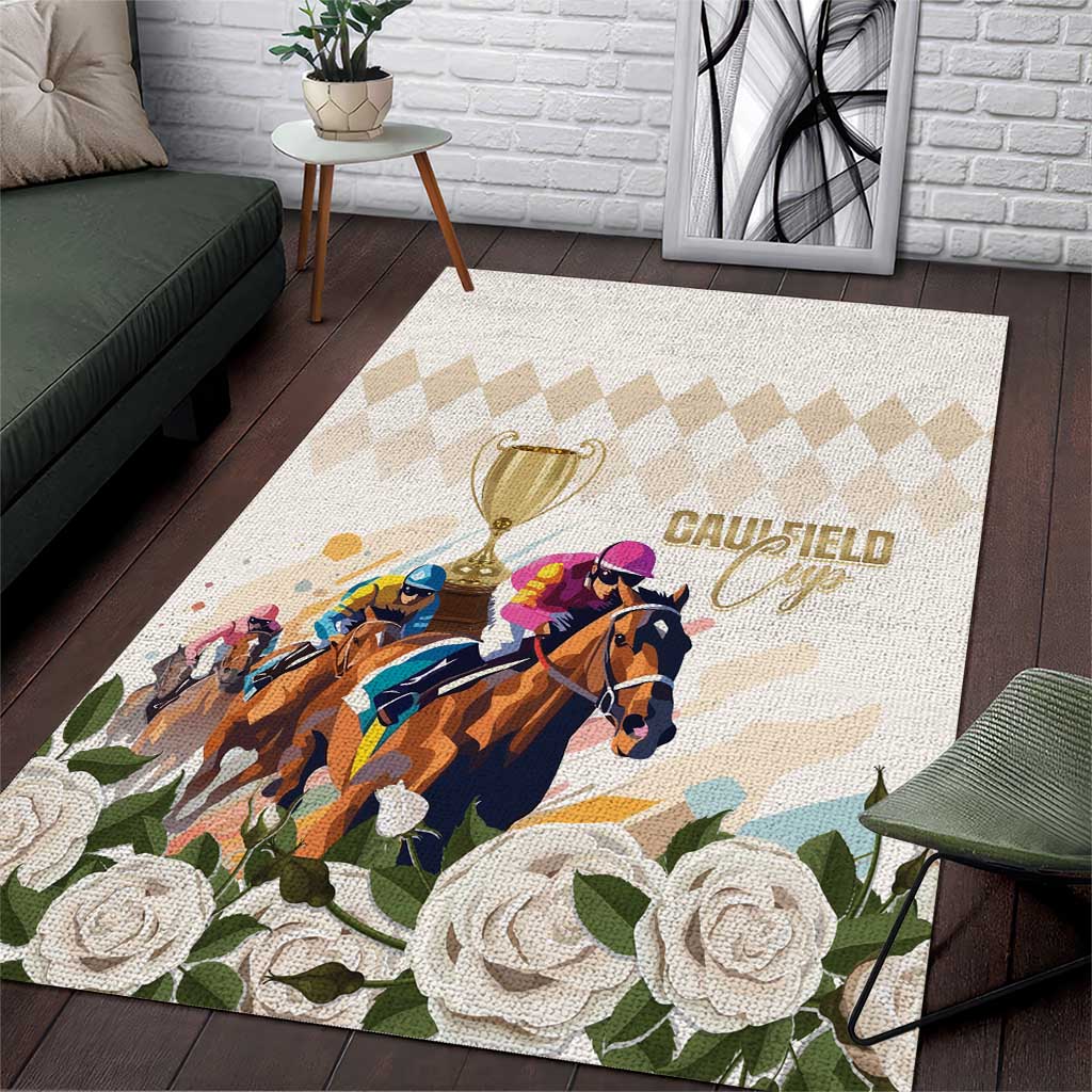 Australia Cup Caulfield Horse Racing Area Rug Champion Trophy Mix White Roses - Wonder Print Shop