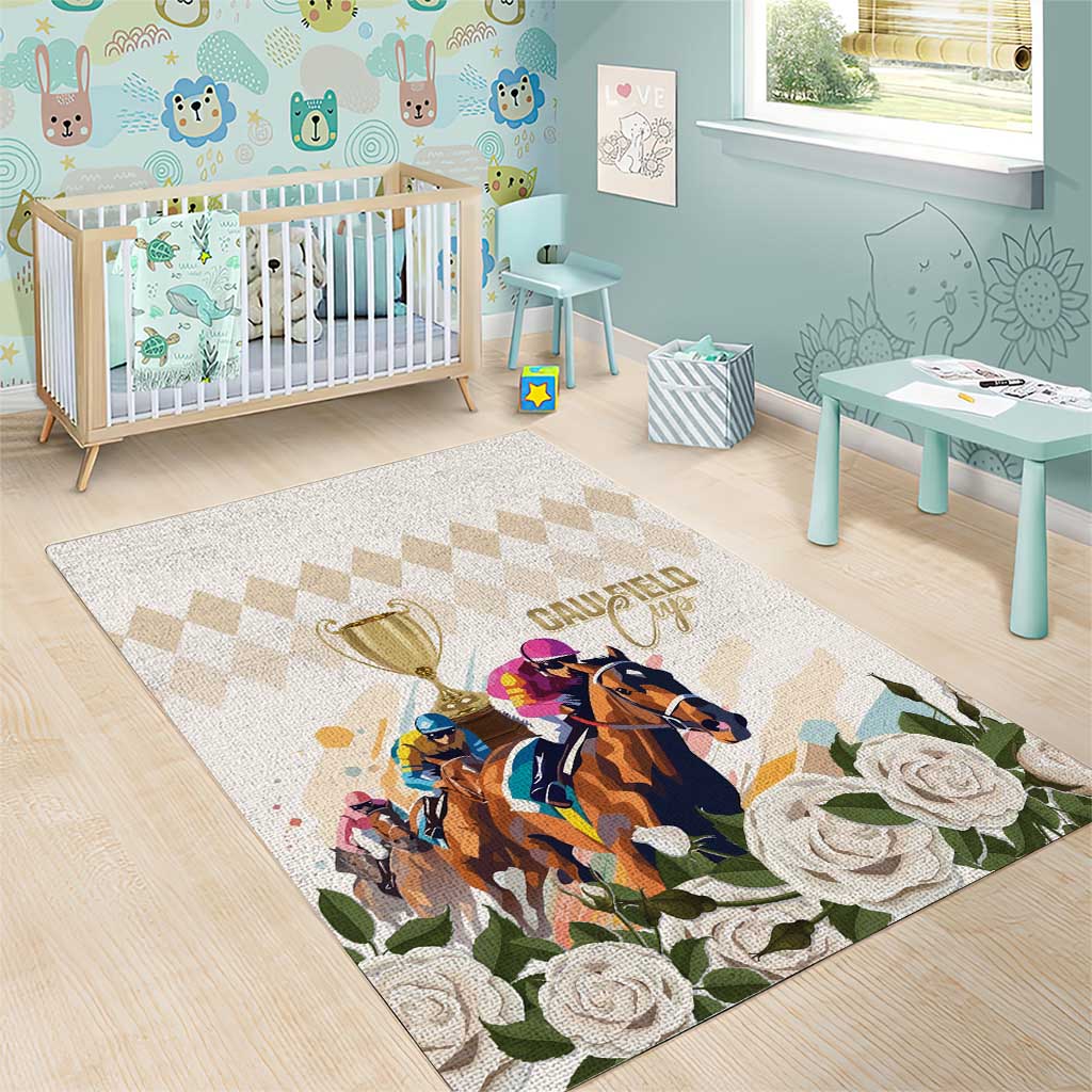 Australia Cup Caulfield Horse Racing Area Rug Champion Trophy Mix White Roses - Wonder Print Shop