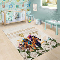 Australia Cup Caulfield Horse Racing Area Rug Champion Trophy Mix White Roses - Wonder Print Shop