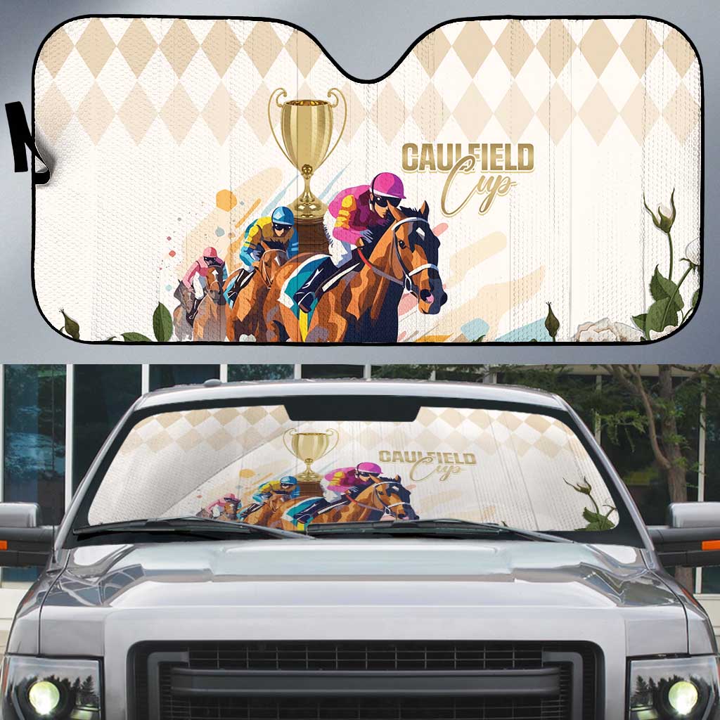 Australia Cup Caulfield Horse Racing Auto Sun Shade Champion Trophy Mix White Roses - Wonder Print Shop