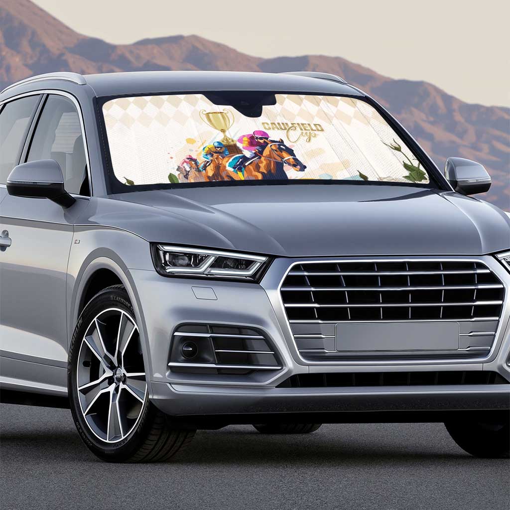 Australia Cup Caulfield Horse Racing Auto Sun Shade Champion Trophy Mix White Roses - Wonder Print Shop