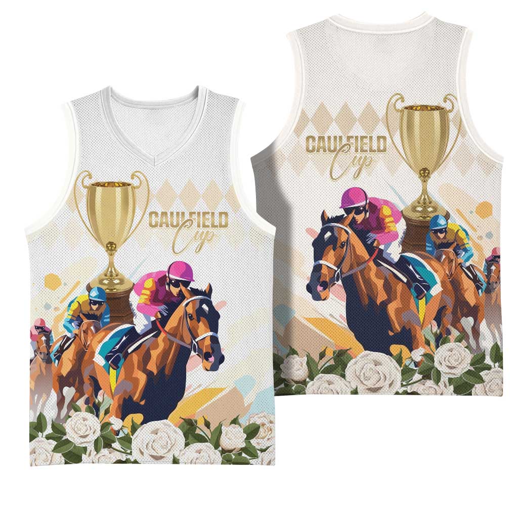 Australia Cup Caulfield Horse Racing Basketball Jersey Champion Trophy Mix White Roses - Wonder Print Shop