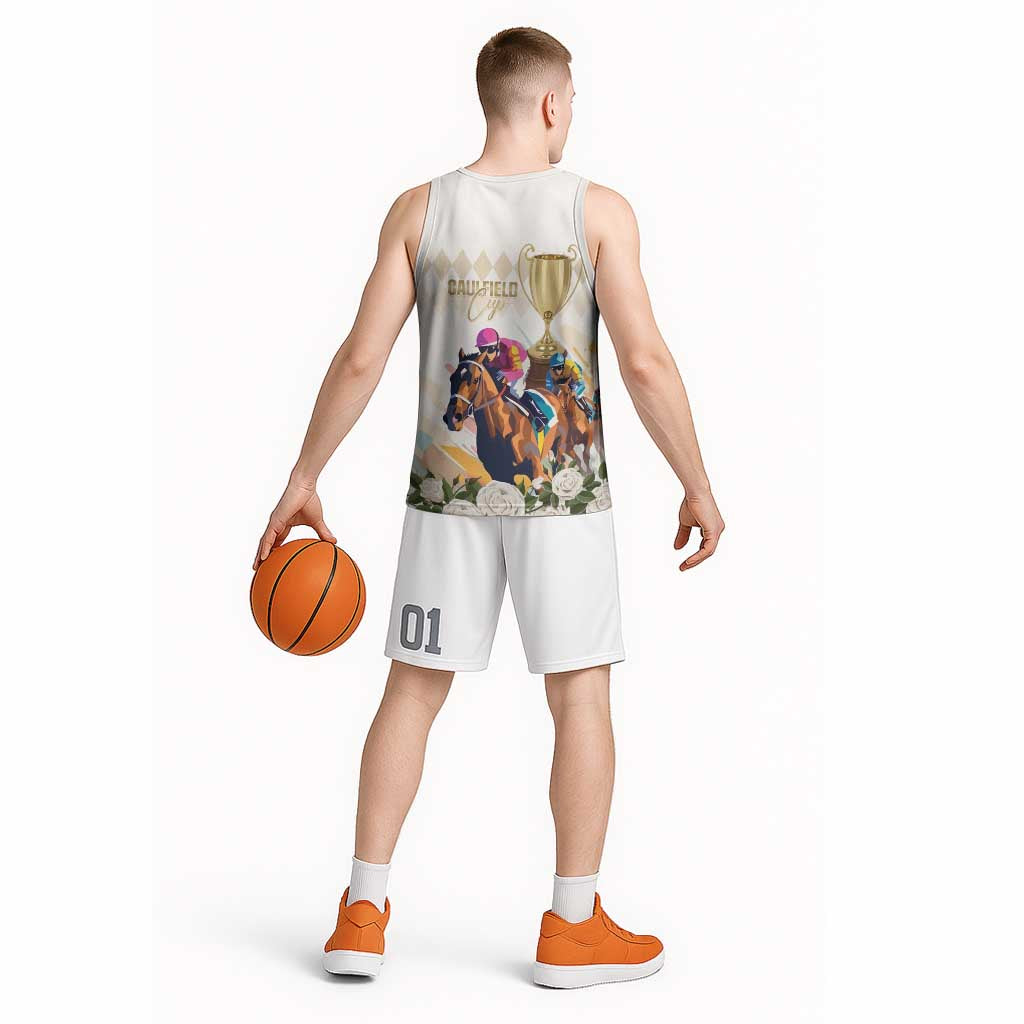 Australia Cup Caulfield Horse Racing Basketball Jersey Champion Trophy Mix White Roses - Wonder Print Shop