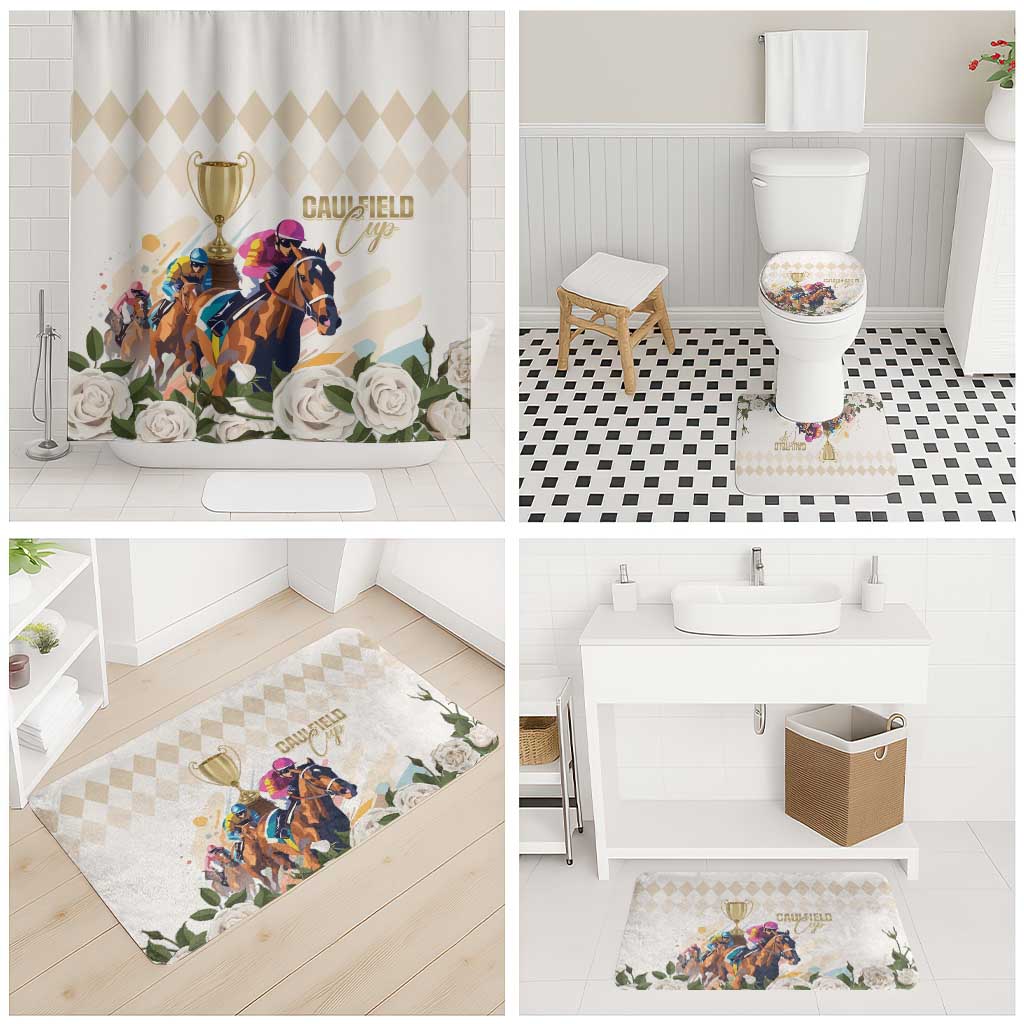 Australia Cup Caulfield Horse Racing Bathroom Set Champion Trophy Mix White Roses - Wonder Print Shop