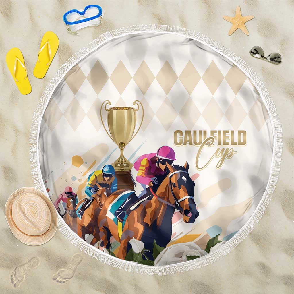 Australia Cup Caulfield Horse Racing Beach Blanket Champion Trophy Mix White Roses - Wonder Print Shop