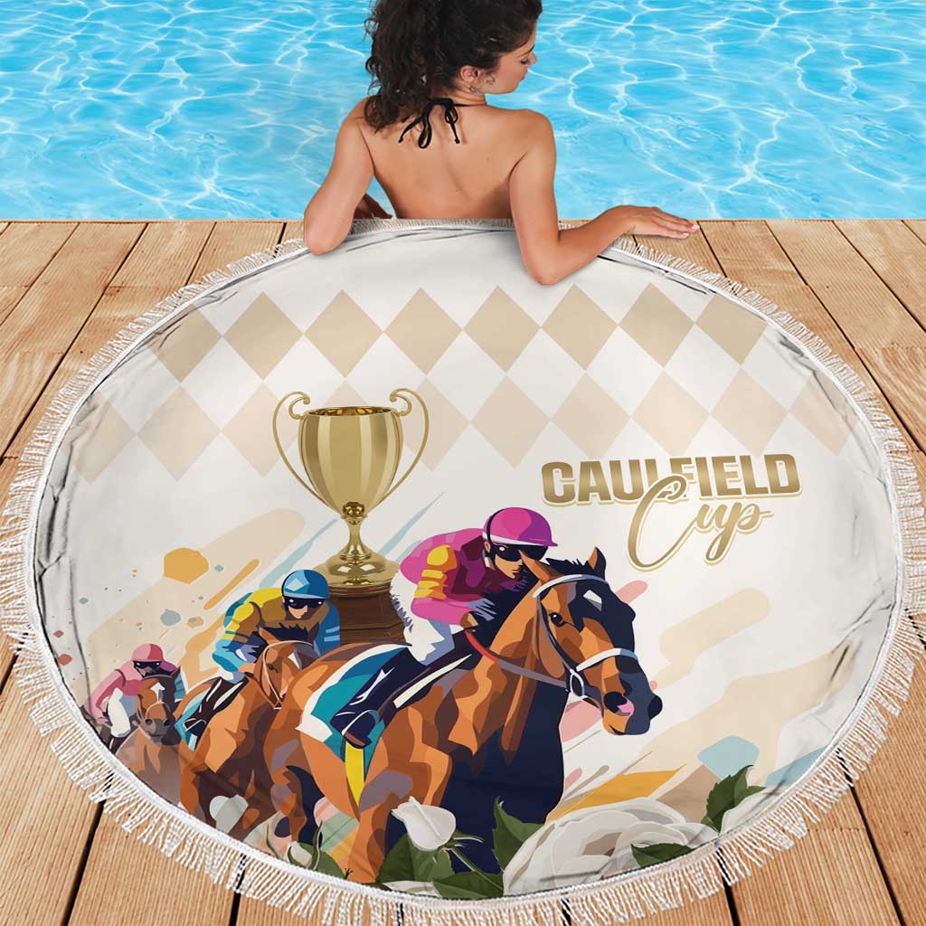 Australia Cup Caulfield Horse Racing Beach Blanket Champion Trophy Mix White Roses - Wonder Print Shop