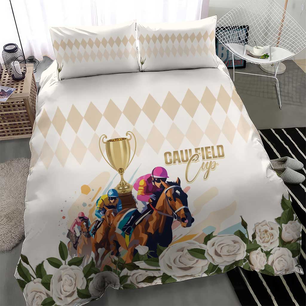 Australia Cup Caulfield Horse Racing Bedding Set Champion Trophy Mix White Roses - Wonder Print Shop
