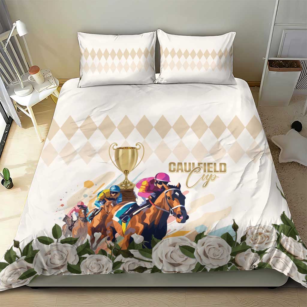 Australia Cup Caulfield Horse Racing Bedding Set Champion Trophy Mix White Roses - Wonder Print Shop