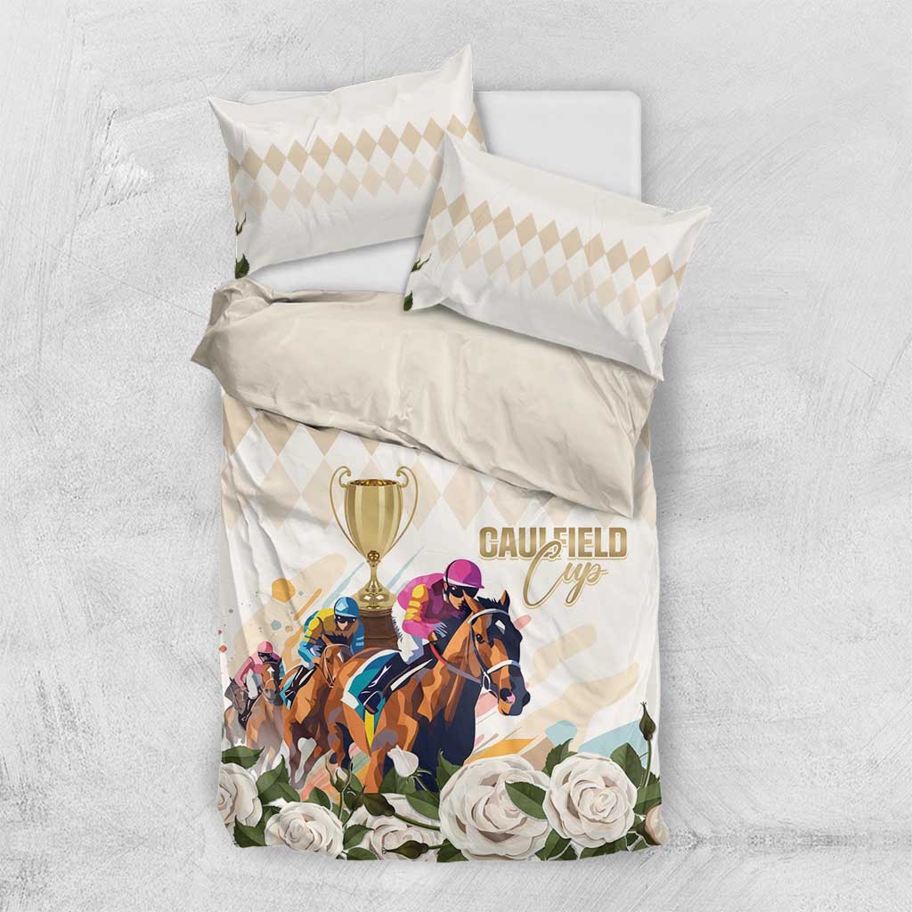 Australia Cup Caulfield Horse Racing Bedding Set Champion Trophy Mix White Roses - Wonder Print Shop