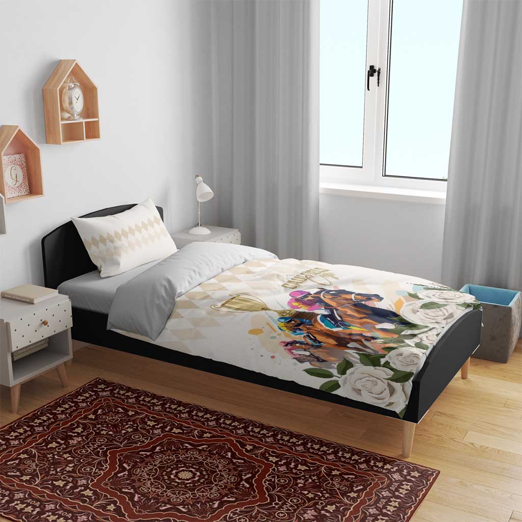 Australia Cup Caulfield Horse Racing Bedding Set Champion Trophy Mix White Roses - Wonder Print Shop