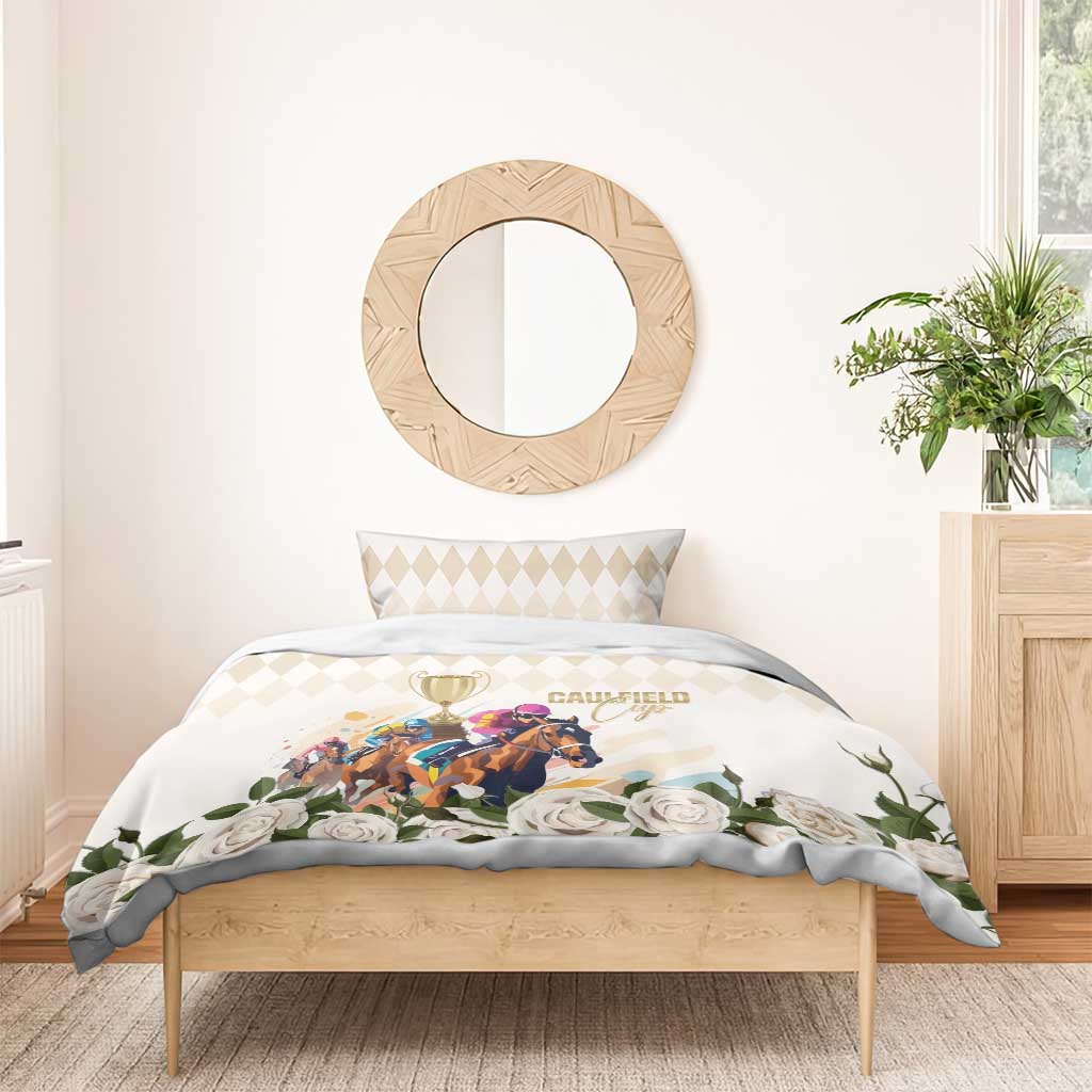 Australia Cup Caulfield Horse Racing Bedding Set Champion Trophy Mix White Roses - Wonder Print Shop