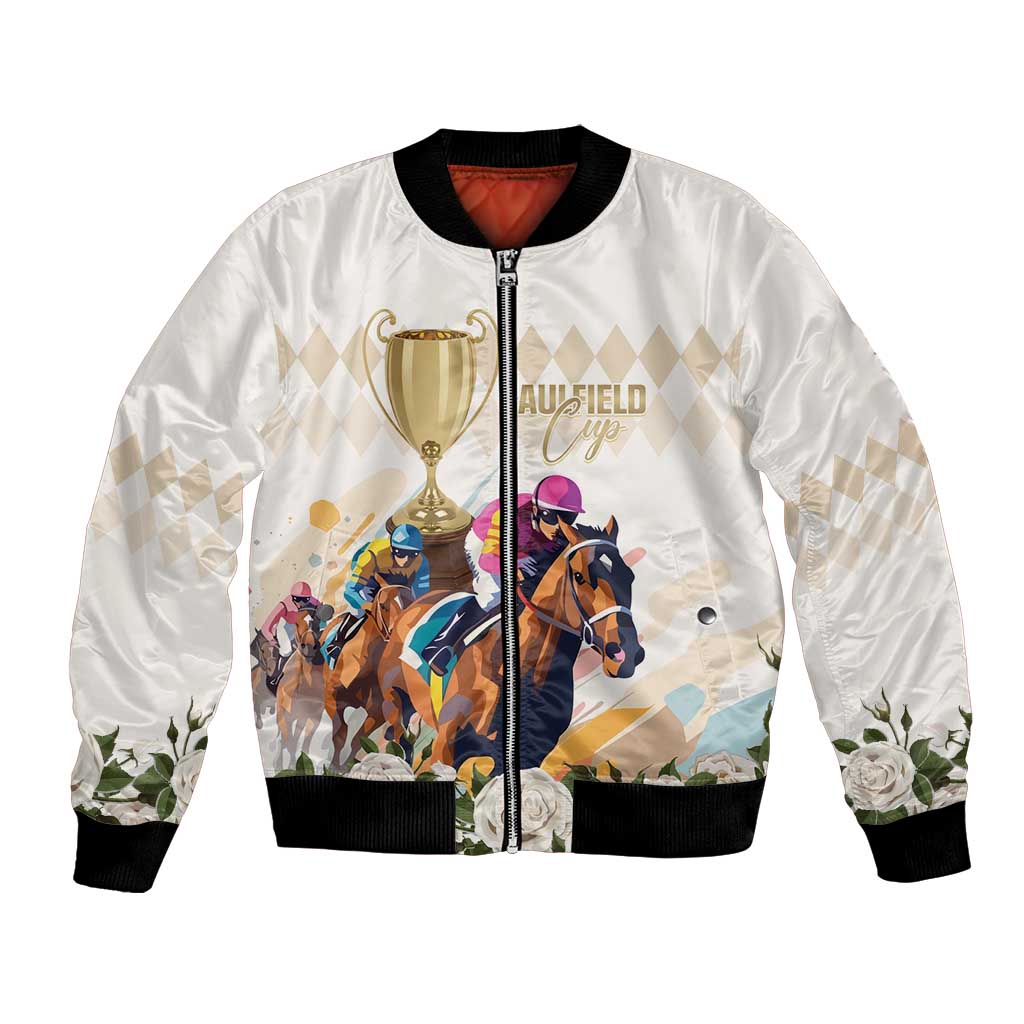 Australia Cup Caulfield Horse Racing Bomber Jacket Champion Trophy Mix White Roses - Wonder Print Shop