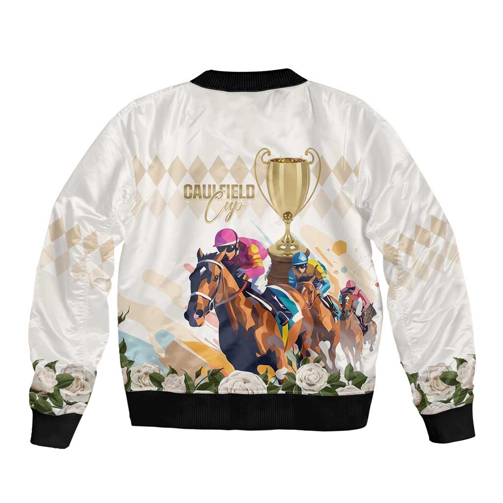 Australia Cup Caulfield Horse Racing Bomber Jacket Champion Trophy Mix White Roses - Wonder Print Shop