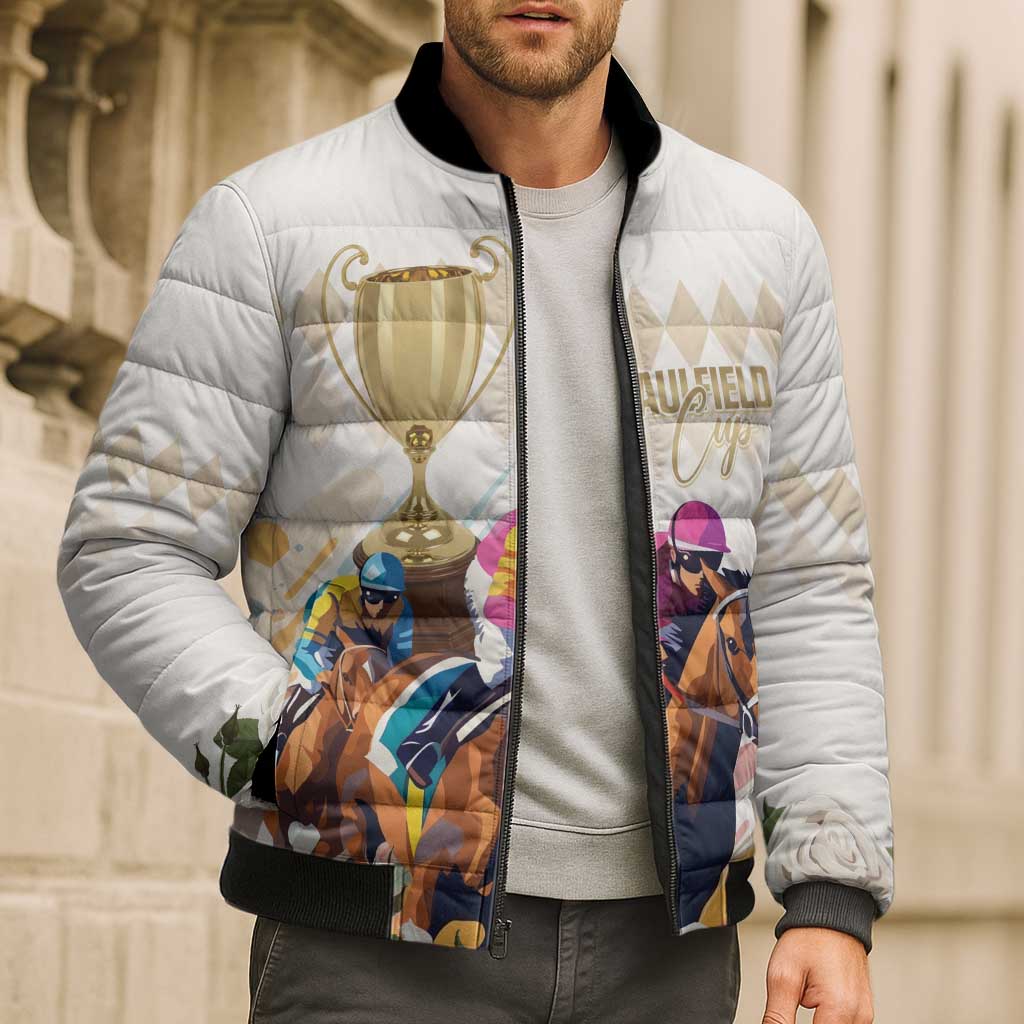Australia Cup Caulfield Horse Racing Bomber Puffer Jacket Champion Trophy Mix White Roses - Wonder Print Shop