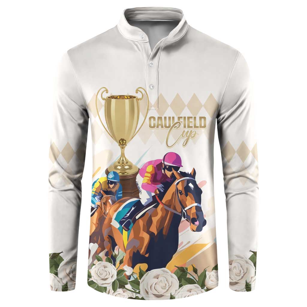 Australia Cup Caulfield Horse Racing Button Sweatshirt Champion Trophy Mix White Roses - Wonder Print Shop