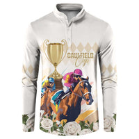 Australia Cup Caulfield Horse Racing Button Sweatshirt Champion Trophy Mix White Roses - Wonder Print Shop