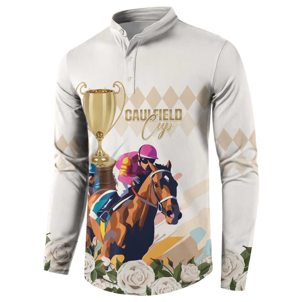 Australia Cup Caulfield Horse Racing Button Sweatshirt Champion Trophy Mix White Roses - Wonder Print Shop