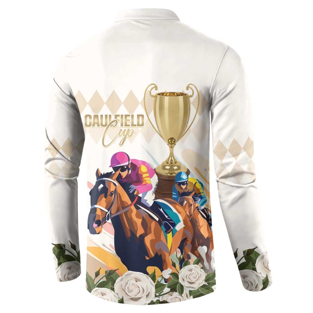 Australia Cup Caulfield Horse Racing Button Sweatshirt Champion Trophy Mix White Roses - Wonder Print Shop