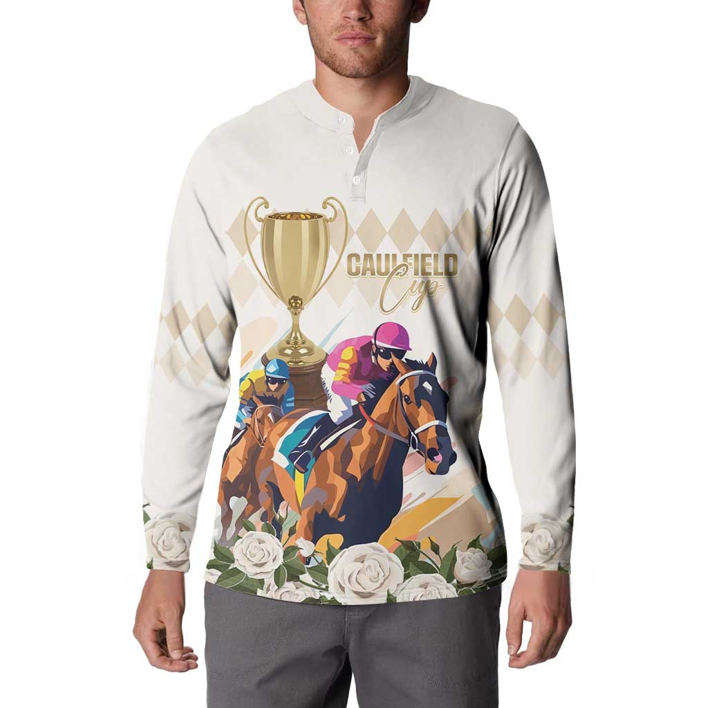 Australia Cup Caulfield Horse Racing Button Sweatshirt Champion Trophy Mix White Roses - Wonder Print Shop