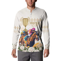 Australia Cup Caulfield Horse Racing Button Sweatshirt Champion Trophy Mix White Roses - Wonder Print Shop