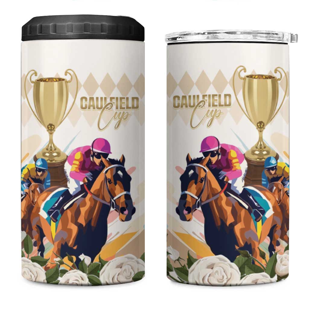 Australia Cup Caulfield Horse Racing 4 in 1 Can Cooler Tumbler Champion Trophy Mix White Roses - Wonder Print Shop