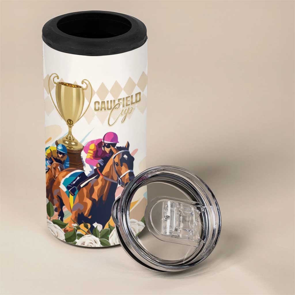 Australia Cup Caulfield Horse Racing 4 in 1 Can Cooler Tumbler Champion Trophy Mix White Roses - Wonder Print Shop